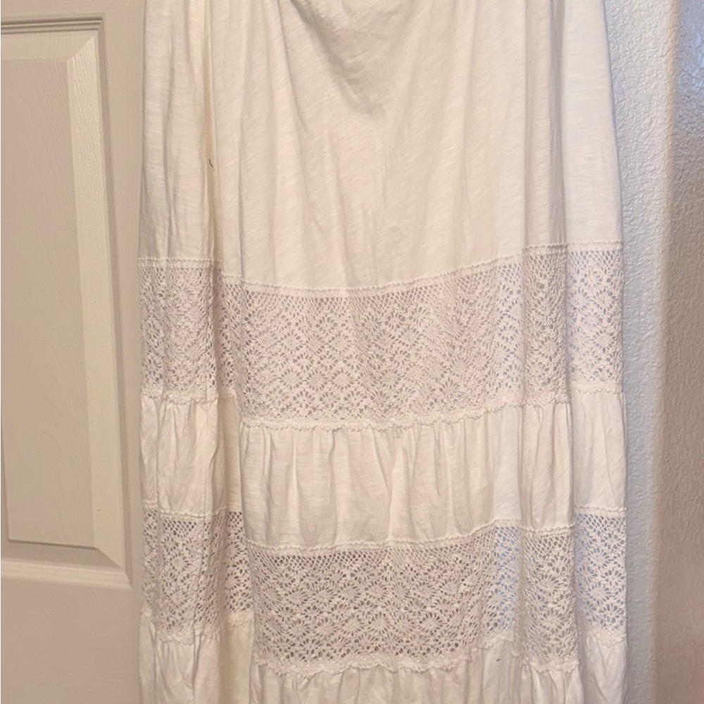 White Midi Skirt Boho Vintage Crochet